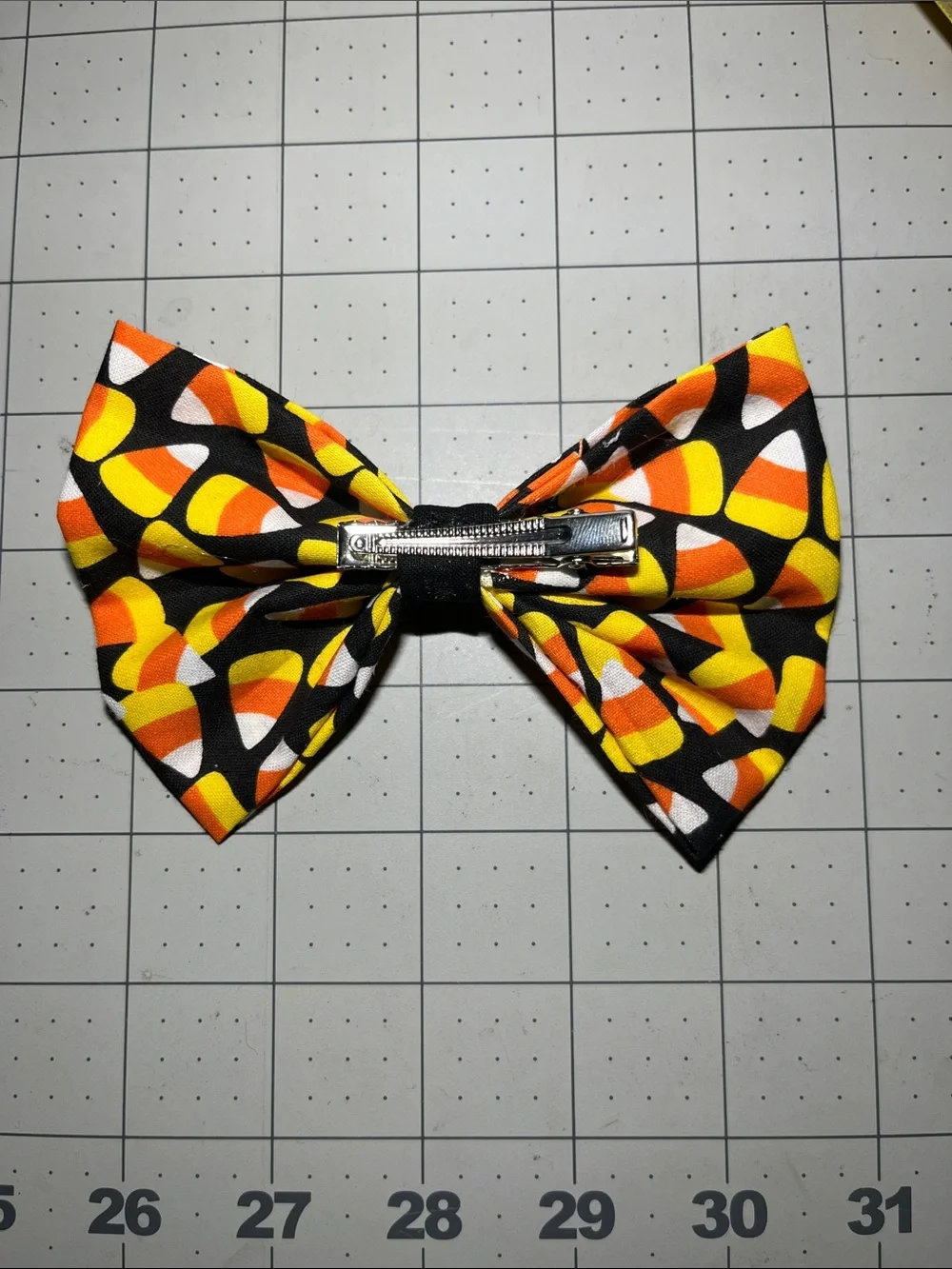 Kids Candy Corn Print Hair Bow - Black, Orange & Yellow